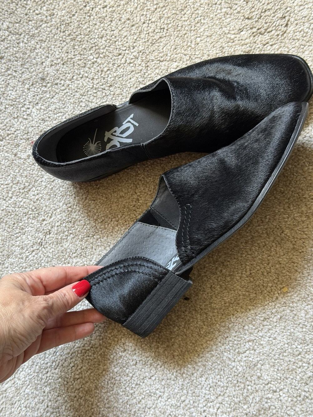 OTBT Black Calf Hair Loafers Women’s Slip On Square Toe Low Heel Shoes 7.5